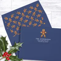 Gingerbread Man Navy Blue Return Address Christmas Envelope