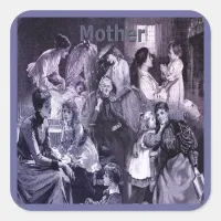Vintage Mothers and Children Collage Square Sticker