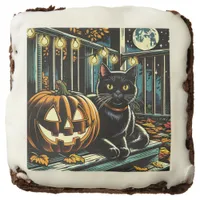 Black Cat and Jack-O-Lantern Halloween Brownie