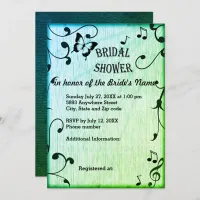 Music, Butterfly, Leaves, Green Bridal Shower Invitation