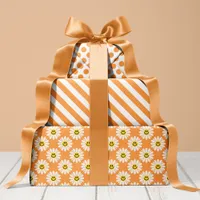 Orange Daisy Floral Stripes Polka Dot  Wrapping Paper Sheets