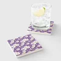 Watercolor White Orchid on Purple | Stone Coaster