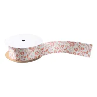 Pretty Coral Peach Tropical Spring Flowers Satin Ribbon