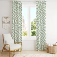 Retro Mint Green Optical Illusion Wavy Checkered Blackout Curtains