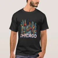 Pop art Comic Book Art Chicago Illinois Skyline T-Shirt