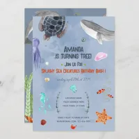 Ocean Animals Kids Birthday Party Blue Invitation