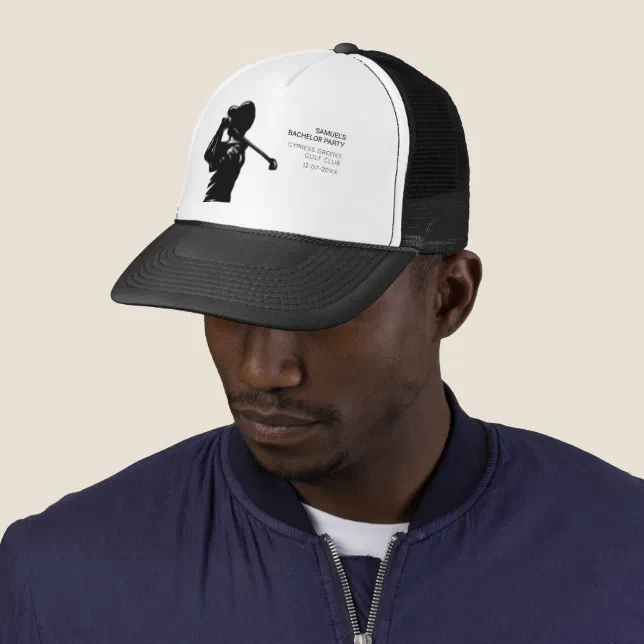 Black golfer Golfing Trip Bachelor Party minimal  Trucker Hat