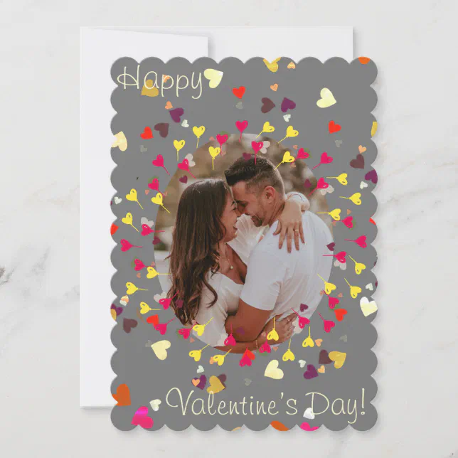 Valentine's Day, heart confettis and ballons Holiday Card