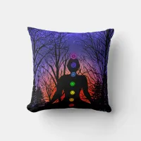 Yoga in the Park | Chakras and Trees Meditation Throw Pillow