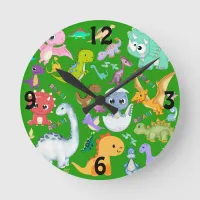 Cute Dinosaur Pattern on Green | Round Clock