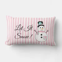 Let it Snow Snowman Pink Christmas Pillow