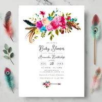 Hot-Pink Boho Chic Floral Baby Shower Invitation