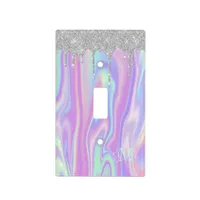 Monogram Metallic Silver Glitter Drip & Iridescent Light Switch Cover