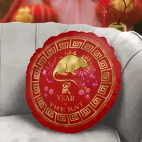 Chinese Zodiac Rat Red/Gold ID542 Round Pillow