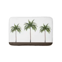 Brown Stripe Border | Three Tropical Palm Trees Bath Mat