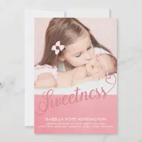 Sweet Valentine Typography Baby Girl Birth Photo Announcement