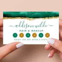 Emerald Green And Gold Watercolor Loyalty Card