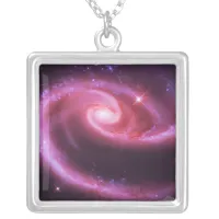 Pink Rose Galaxies Silver Plated Necklace