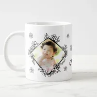Floral Frame Personalized Picture Gift Giant Coffee Mug
