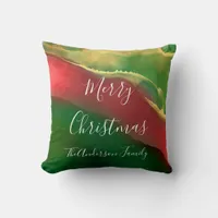 Red Green Gold Monogram Merry Christmas Throw Pillow