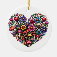 Floral Heart Pixel Art Personalized Christmas Ceramic Ornament