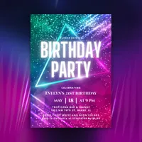 Colorful Glow Neon 21st Birthday Party Invitation