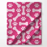 Hot Pink and White Dog Bones Paw Prints Pattern Fabric