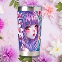 Beautiful Anime Girl with Purple Hair Insulated Tumbler