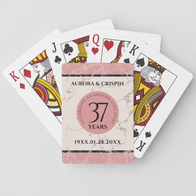 Elegant 37th Alabaster Wedding Anniversary Poker Cards