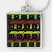 Best Dad Blocks Text Brown & Yellow Keychain