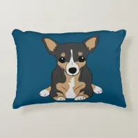 Chihuahuas: Cute Tri-Color Chihuahua Ocean Blue Accent Pillow