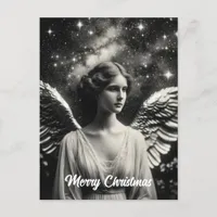 Beautiful Black and White Angel Christmas Postcard