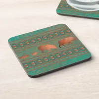 Southwest Fun Javelina Family Copper Teal Beverage Coaster