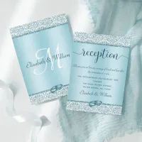 Blue Damask Glitter Wedding Reception Enclosure Card