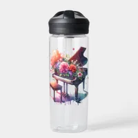 Watercolor Piano and Flowers Personalized Water Bottle