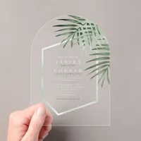 Lush Palm Leaf Wedding Moss Green ID956 Acrylic Invitations