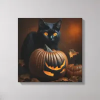 Black Cat and Jack-O-Lantern Canvas Print