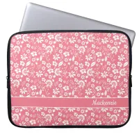 Girly Blush Pink Tropical Flowers Monogram Laptop Sleeve