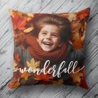 Wonderfall Autumn Fall Leaves Custom Photo Throw Pillow