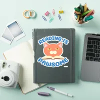 Reading is Pawsome Funny Cat Cartoon Book Sticker