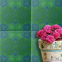 Abstract Damask Emerald Green Blue Pattern Ceramic Tile