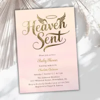 Christian Heaven Sent Pink Clouds Girl Baby Shower Invitation