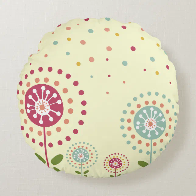 Dandelion flower dots round pillow