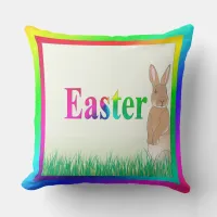 Easter Bunny with Diagonal Colors of Spring, ZSSG Throw Pillow