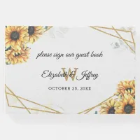 Sunflower Rustic Elegant Geometric Gold Wedding  Guest Book