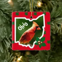 Ohio Christmas Ornament with Cardinal and Buckeyes