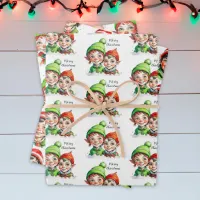 Cute Festive Vintage Elves Christmas Wrapping Paper Sheets