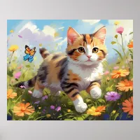 *~* Kitty Calico Flowers 5:4  Kitten Cat AP68  Poster