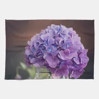 Rustic Purple Hydrangea in Mason Jar Photograph Kitchen Towel