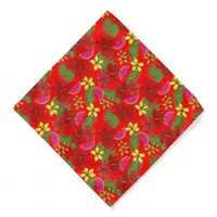 Tropical Red Hibiscus and Melons Floral Hawaiian Bandana